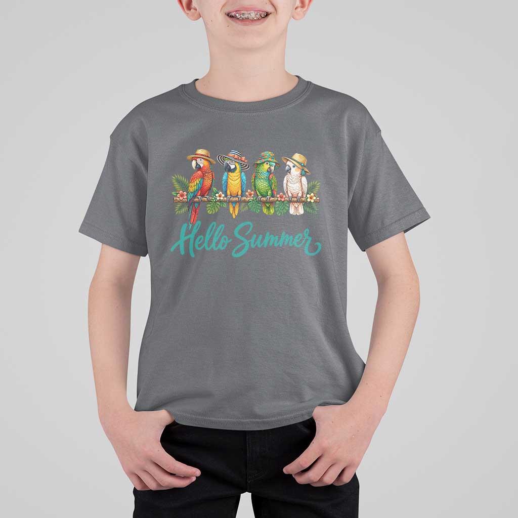 Hello Summer Parrots T Shirt For Kid Tropical Beach Vacation Graphic