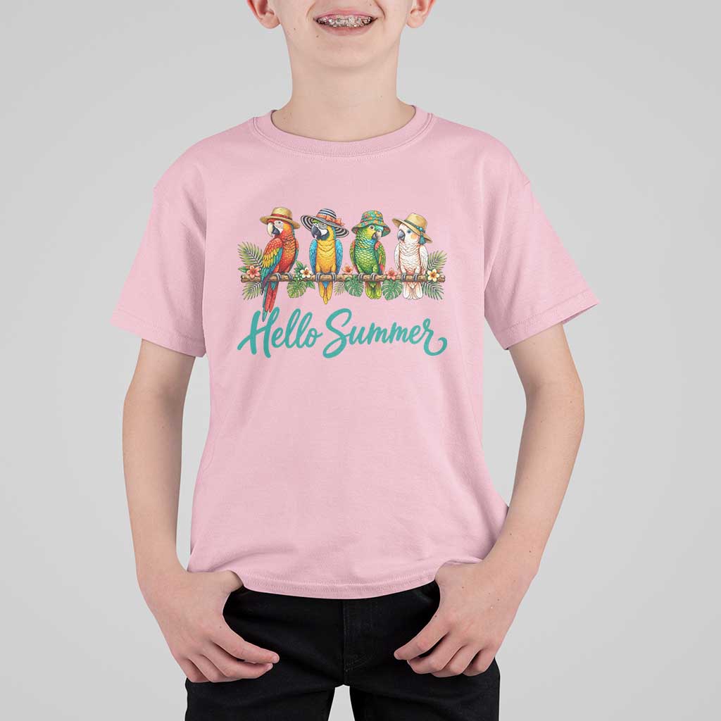 Hello Summer Parrots T Shirt For Kid Tropical Beach Vacation Graphic