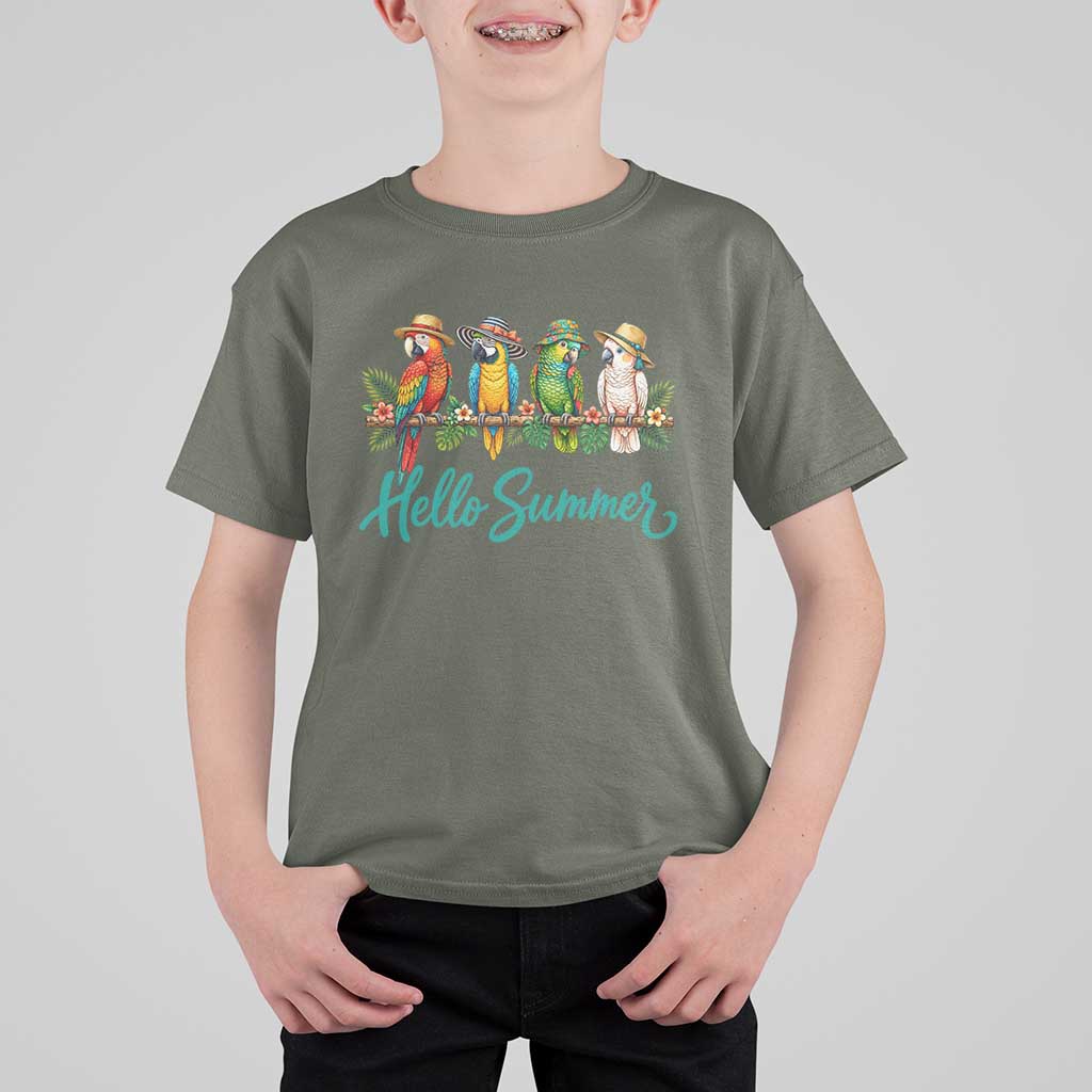 Hello Summer Parrots T Shirt For Kid Tropical Beach Vacation Graphic