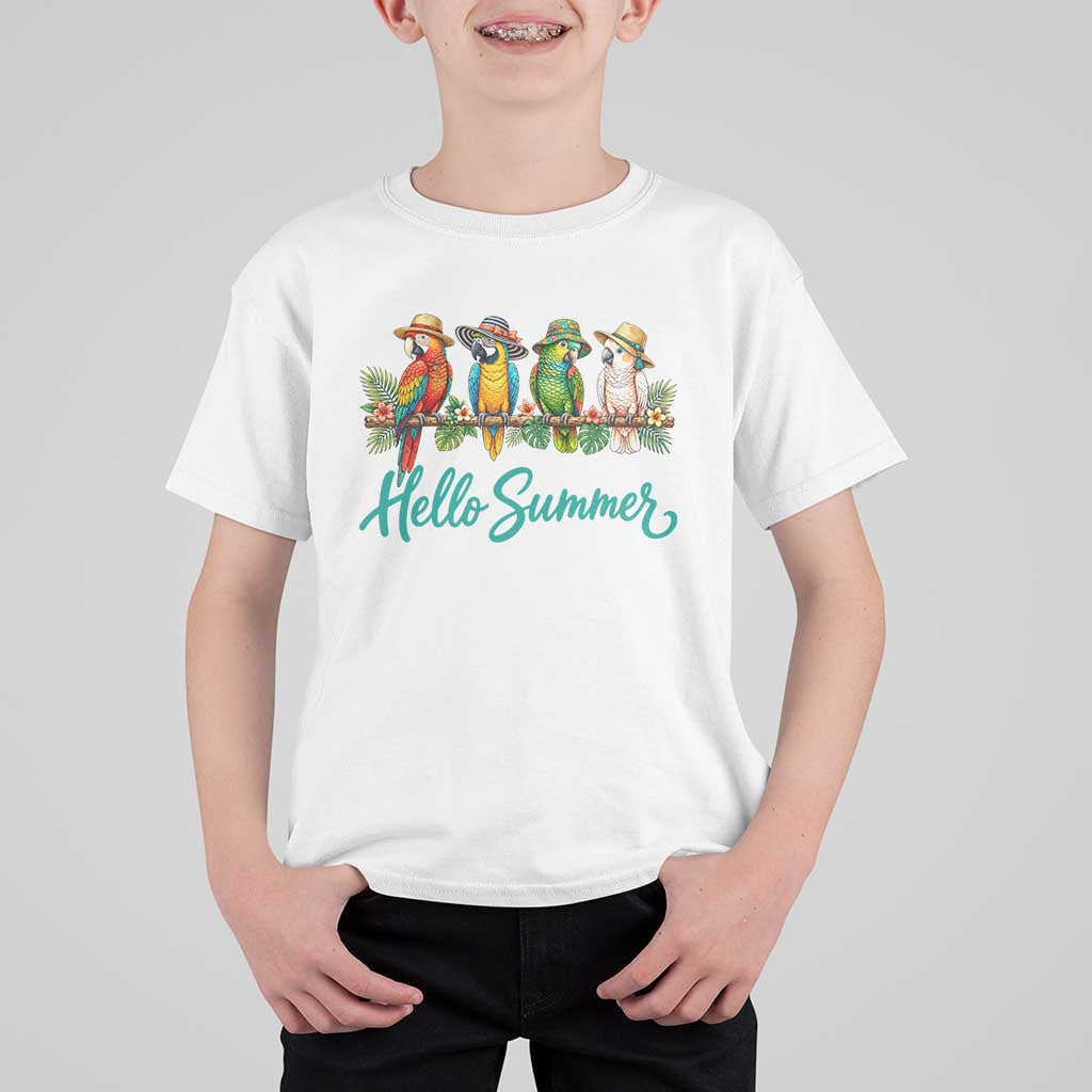 Hello Summer Parrots T Shirt For Kid Tropical Beach Vacation Graphic