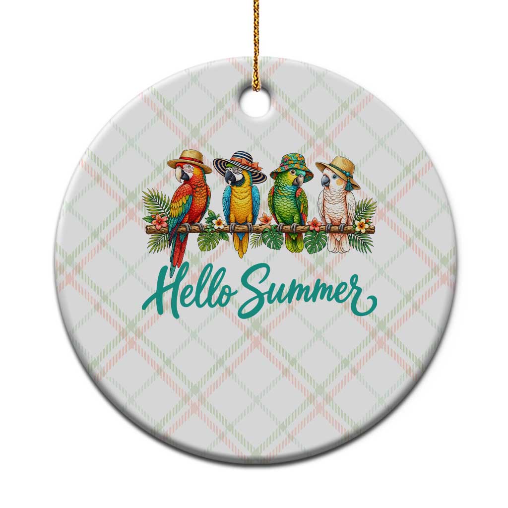 Hello Summer Parrots Ceramic Ornament Tropical Beach Vacation Graphic