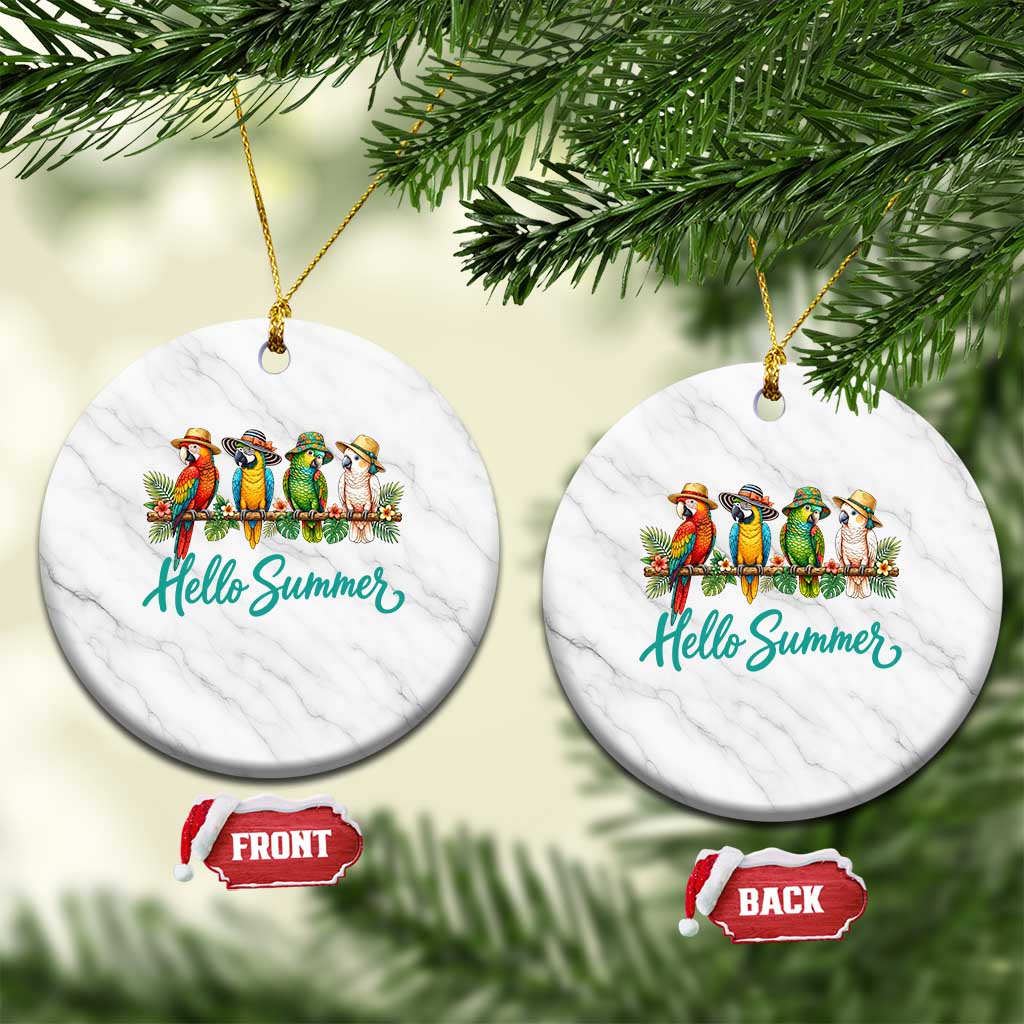 Hello Summer Parrots Ceramic Ornament Tropical Beach Vacation Graphic