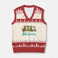 Hello Summer Parrots V-Neck Knit Sweater Vest Tropical Beach Vacation Graphic