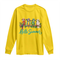 Hello Summer Parrots Long Sleeve Shirt Tropical Beach Vacation Graphic