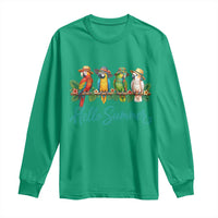 Hello Summer Parrots Long Sleeve Shirt Tropical Beach Vacation Graphic