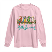 Hello Summer Parrots Long Sleeve Shirt Tropical Beach Vacation Graphic