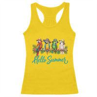 Hello Summer Parrots Racerback Tank Top Tropical Beach Vacation Graphic