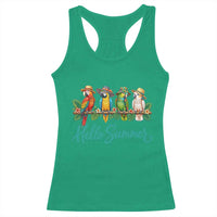 Hello Summer Parrots Racerback Tank Top Tropical Beach Vacation Graphic
