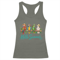 Hello Summer Parrots Racerback Tank Top Tropical Beach Vacation Graphic