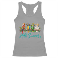 Hello Summer Parrots Racerback Tank Top Tropical Beach Vacation Graphic