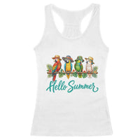 Hello Summer Parrots Racerback Tank Top Tropical Beach Vacation Graphic