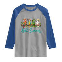 Hello Summer Parrots Raglan Shirt Tropical Beach Vacation Graphic