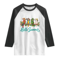 Hello Summer Parrots Raglan Shirt Tropical Beach Vacation Graphic
