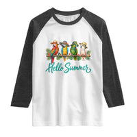 Hello Summer Parrots Raglan Shirt Tropical Beach Vacation Graphic