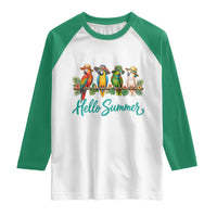 Hello Summer Parrots Raglan Shirt Tropical Beach Vacation Graphic