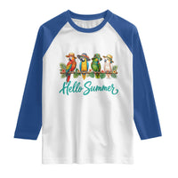 Hello Summer Parrots Raglan Shirt Tropical Beach Vacation Graphic