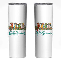 Hello Summer Parrots Skinny Tumbler Tropical Beach Vacation Graphic