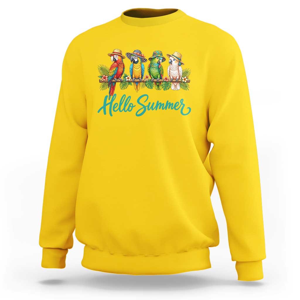 Hello Summer Parrots Sweatshirt Tropical Beach Vacation Graphic