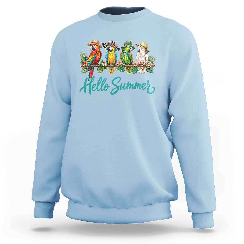 Hello Summer Parrots Sweatshirt Tropical Beach Vacation Graphic