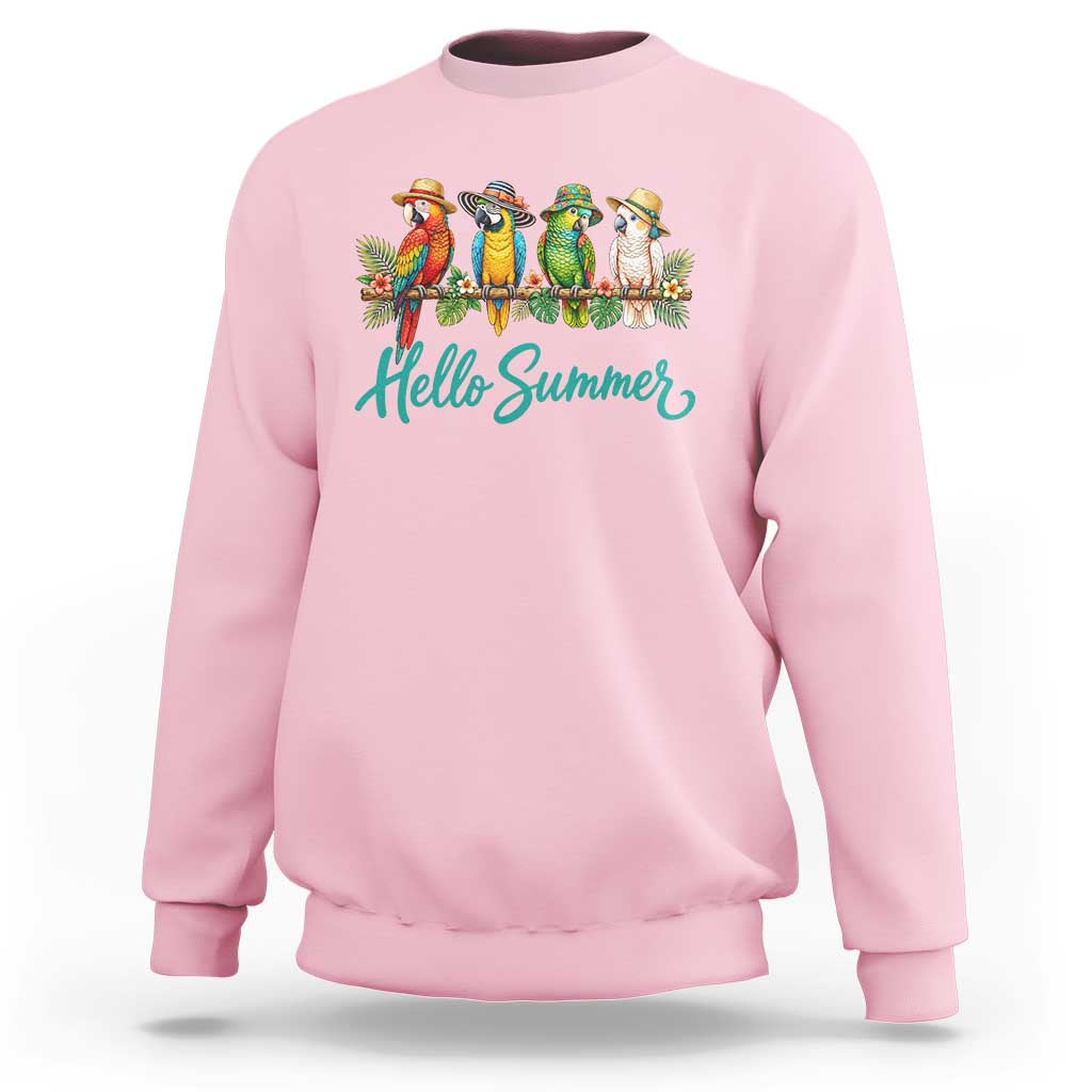 Hello Summer Parrots Sweatshirt Tropical Beach Vacation Graphic