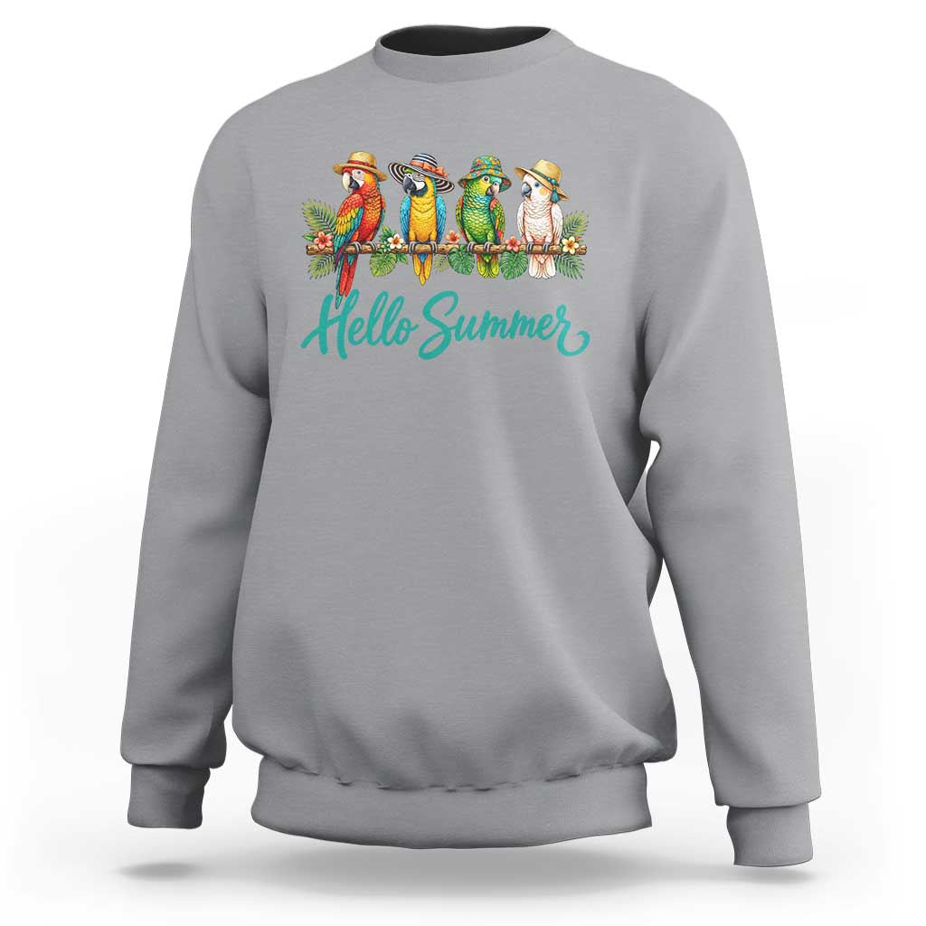 Hello Summer Parrots Sweatshirt Tropical Beach Vacation Graphic