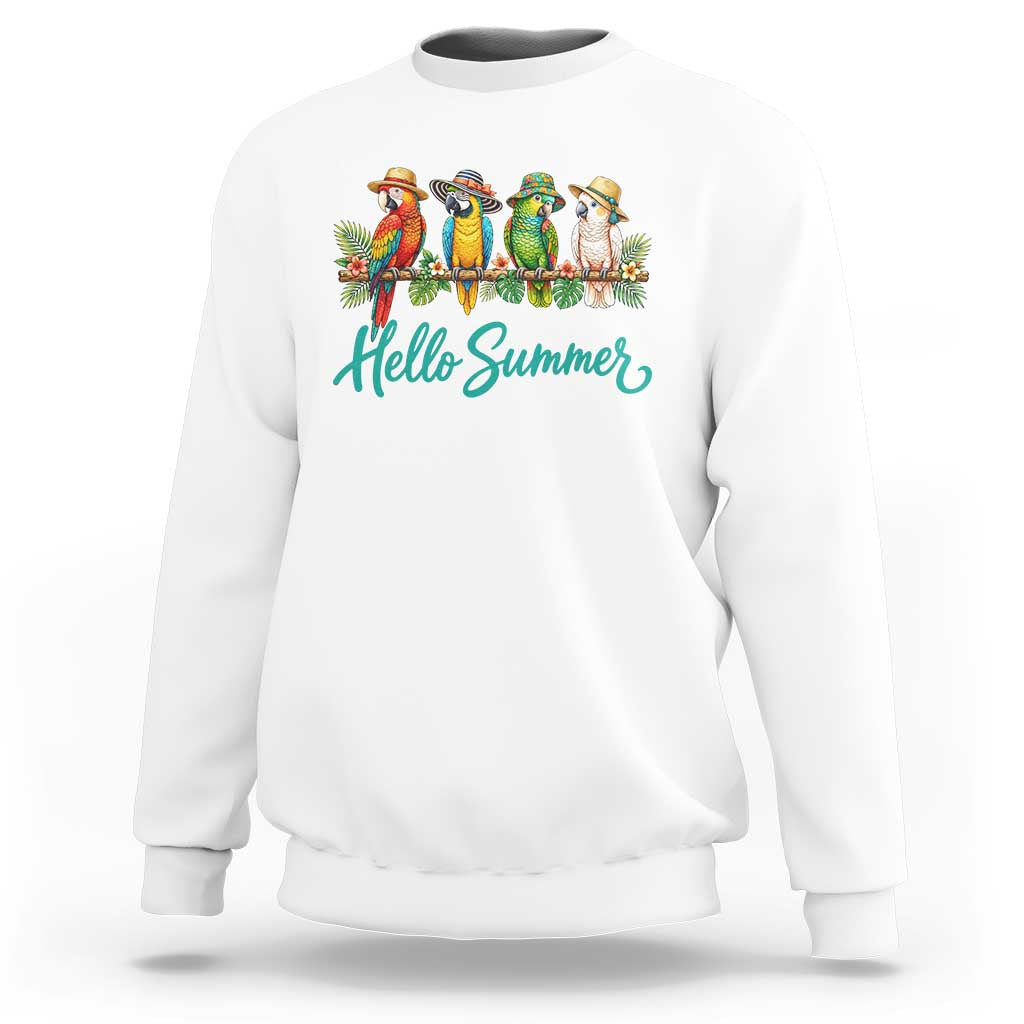 Hello Summer Parrots Sweatshirt Tropical Beach Vacation Graphic