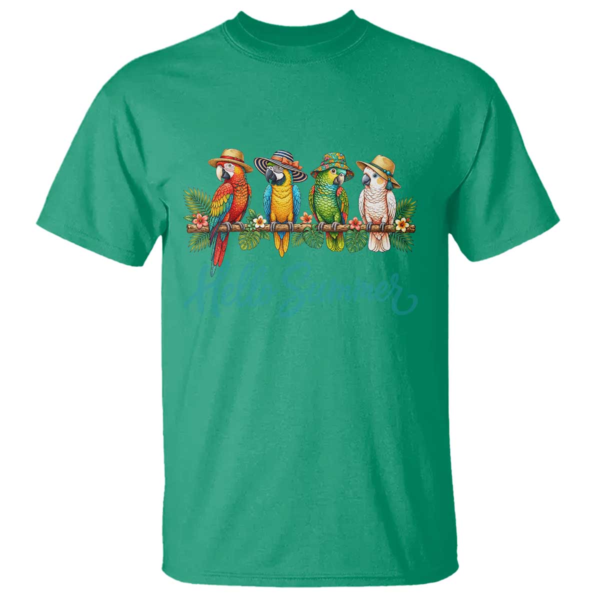 Hello Summer Parrots T Shirt Tropical Beach Vacation Graphic