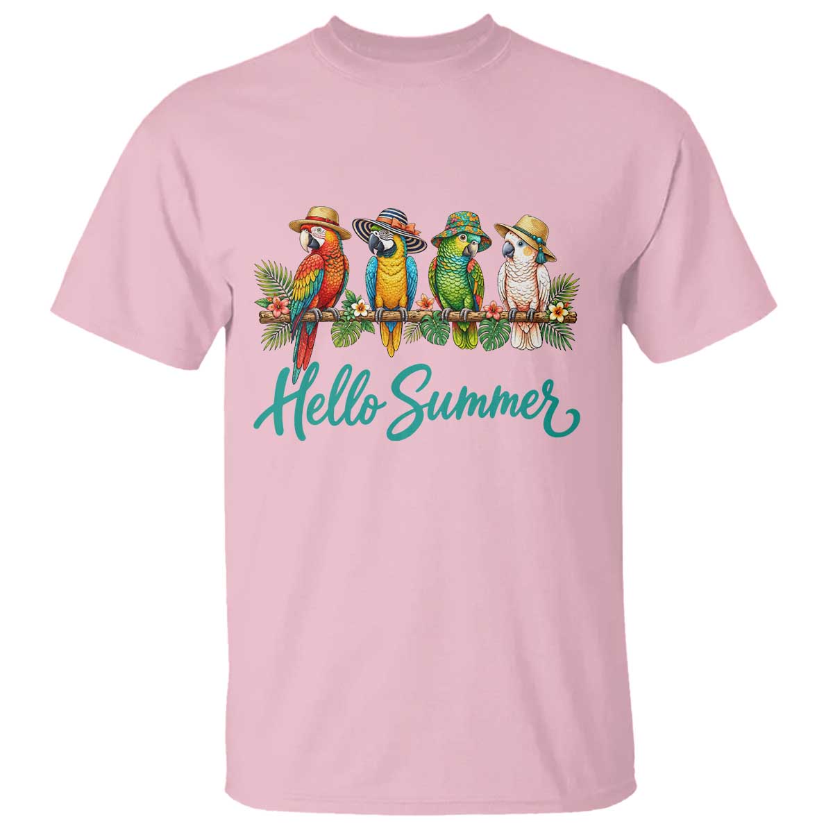 Hello Summer Parrots T Shirt Tropical Beach Vacation Graphic