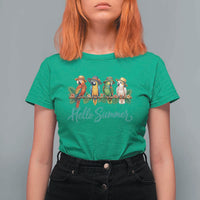 Hello Summer Parrots T Shirt For Women Tropical Beach Vacation Graphic