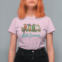 Hello Summer Parrots T Shirt For Women Tropical Beach Vacation Graphic