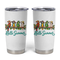 Hello Summer Parrots Tumbler Cup Tropical Beach Vacation Graphic