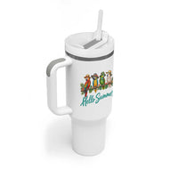 Hello Summer Parrots Tumbler With Handle Tropical Beach Vacation Graphic