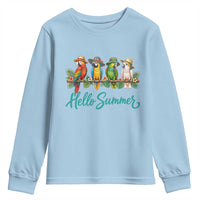 Hello Summer Parrots Youth Sweatshirt Tropical Beach Vacation Graphic