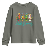 Hello Summer Parrots Youth Sweatshirt Tropical Beach Vacation Graphic