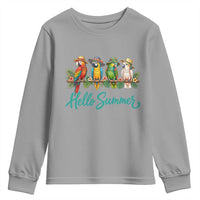 Hello Summer Parrots Youth Sweatshirt Tropical Beach Vacation Graphic