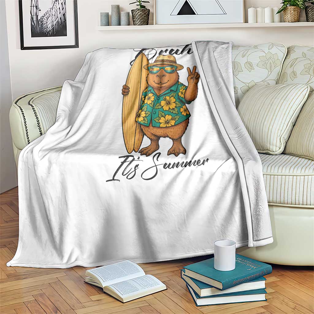 Bruh Its Summer Throw Blanket Funny Capybara Surfer Beach Vacation Gift