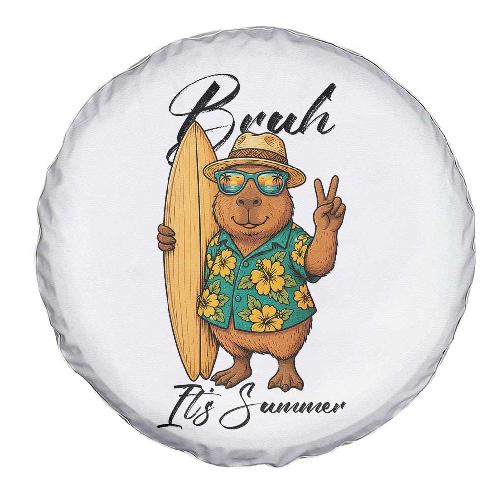 Bruh Its Summer Spare Tire Cover Funny Capybara Surfer Beach Vacation Gift