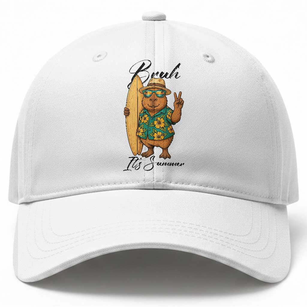 Bruh Its Summer Baseball Cap Funny Capybara Surfer Beach Vacation Gift