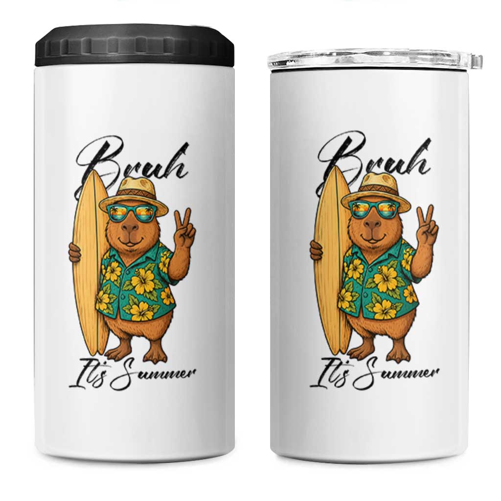 Bruh Its Summer 4 in 1 Can Cooler Tumbler Funny Capybara Surfer Beach Vacation Gift