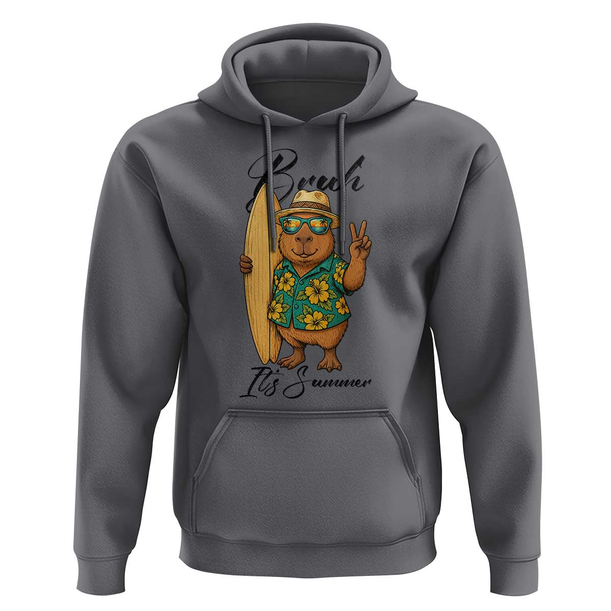 Bruh Its Summer Hoodie Funny Capybara Surfer Beach Vacation Gift