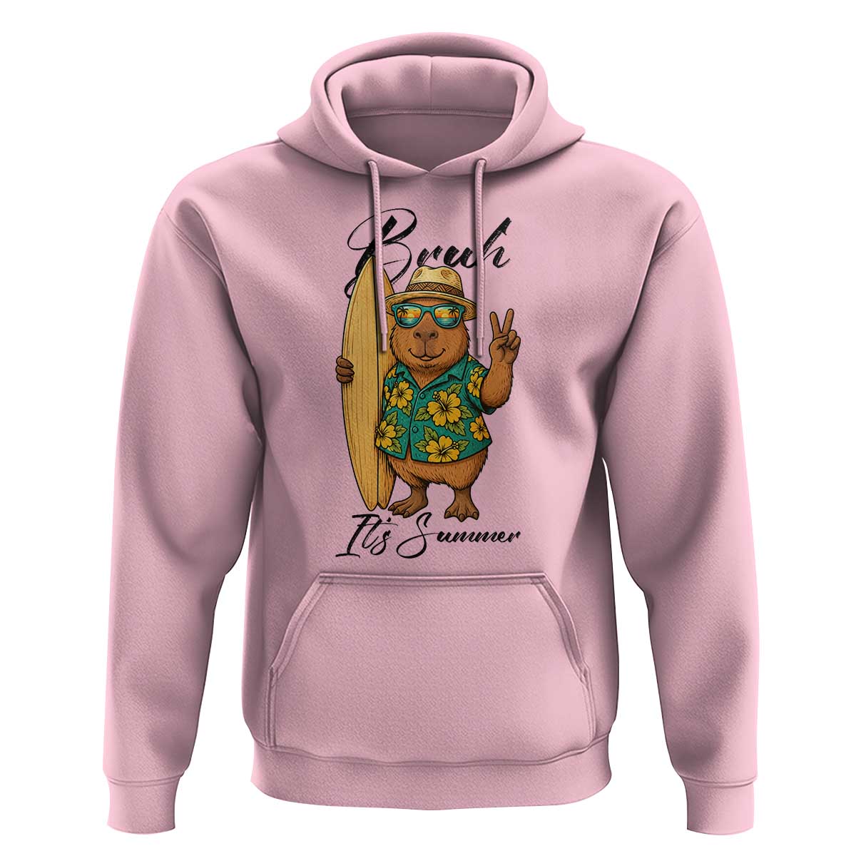 Bruh Its Summer Hoodie Funny Capybara Surfer Beach Vacation Gift