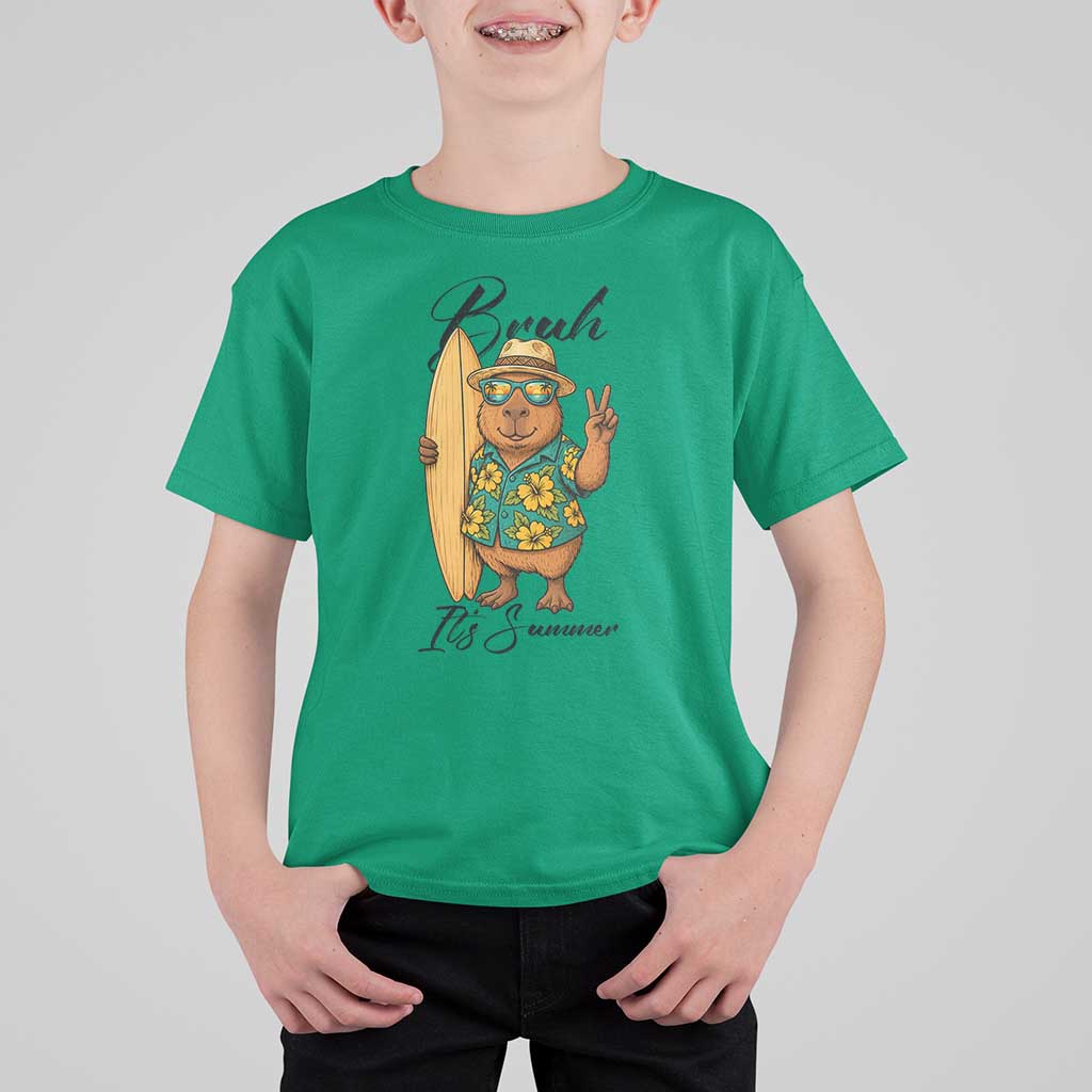 Bruh Its Summer T Shirt For Kid Funny Capybara Surfer Beach Vacation Gift