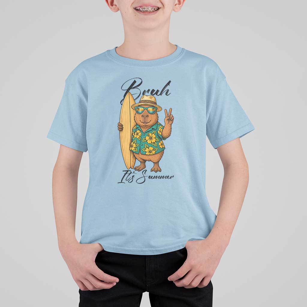 Bruh Its Summer T Shirt For Kid Funny Capybara Surfer Beach Vacation Gift