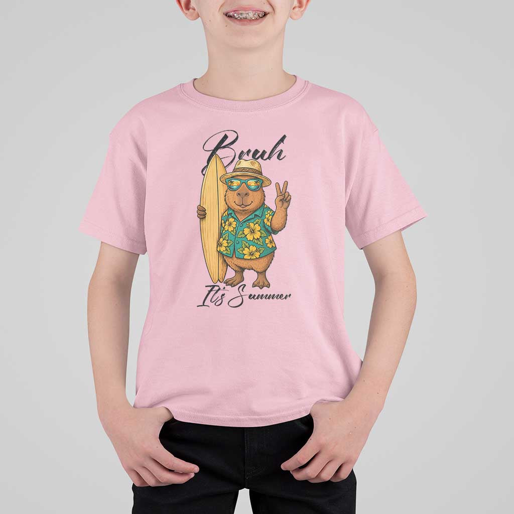 Bruh Its Summer T Shirt For Kid Funny Capybara Surfer Beach Vacation Gift