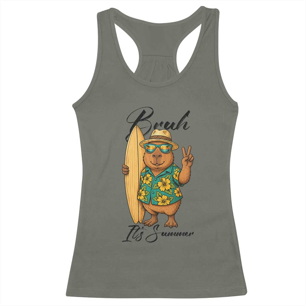 Bruh Its Summer Racerback Tank Top Funny Capybara Surfer Beach Vacation Gift
