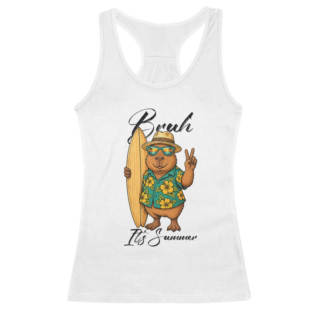 Bruh Its Summer Racerback Tank Top Funny Capybara Surfer Beach Vacation Gift