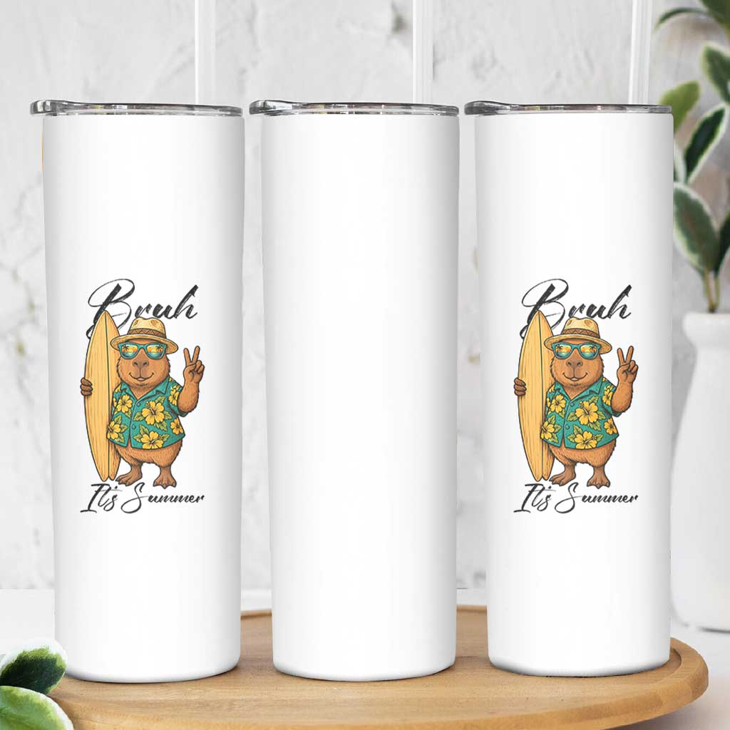Bruh Its Summer Skinny Tumbler Funny Capybara Surfer Beach Vacation Gift