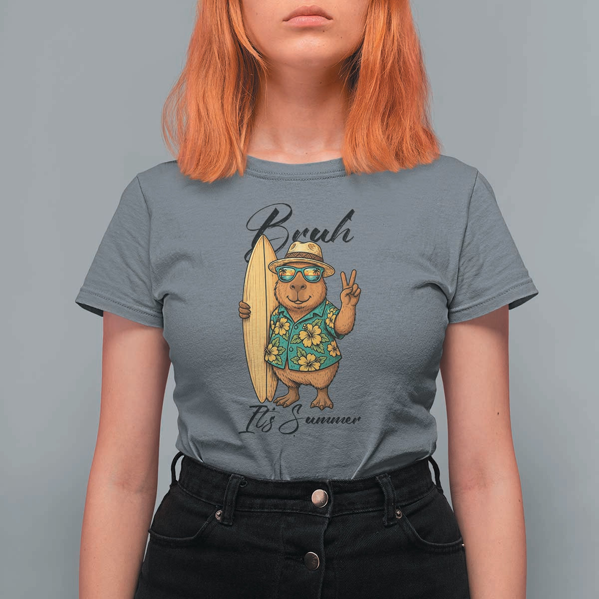 Bruh Its Summer T Shirt For Women Funny Capybara Surfer Beach Vacation Gift