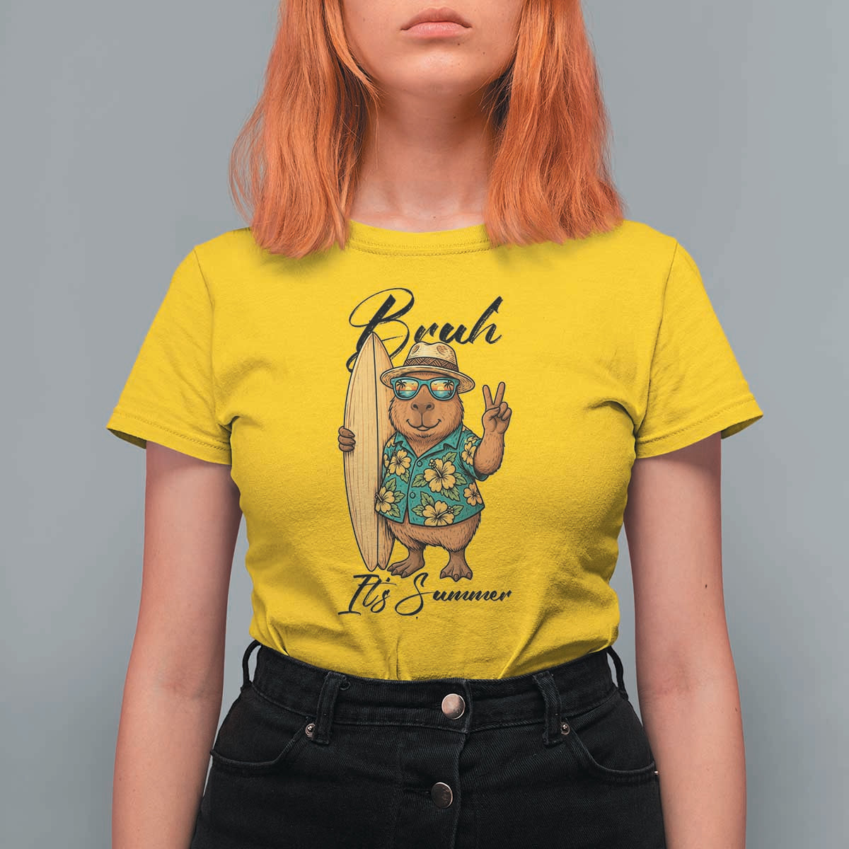 Bruh Its Summer T Shirt For Women Funny Capybara Surfer Beach Vacation Gift