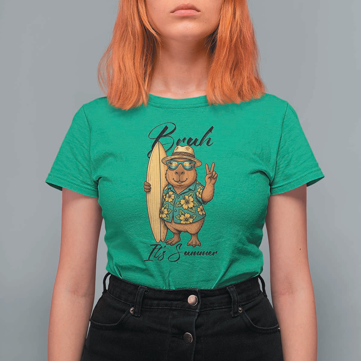 Bruh Its Summer T Shirt For Women Funny Capybara Surfer Beach Vacation Gift